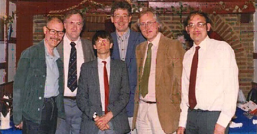 University of Kent Centre for Southeast Asian Studies (c.1981), back row left to right: Barry Hooker (Law), Jeremy Kemp (Anthropology); front row left to right: John Bousfield (Philosophy, Religious Studies), Richard Vokes (Economics), Roy Ellen (Anthropology); Bill Watson (History, Literature, Anthropology)